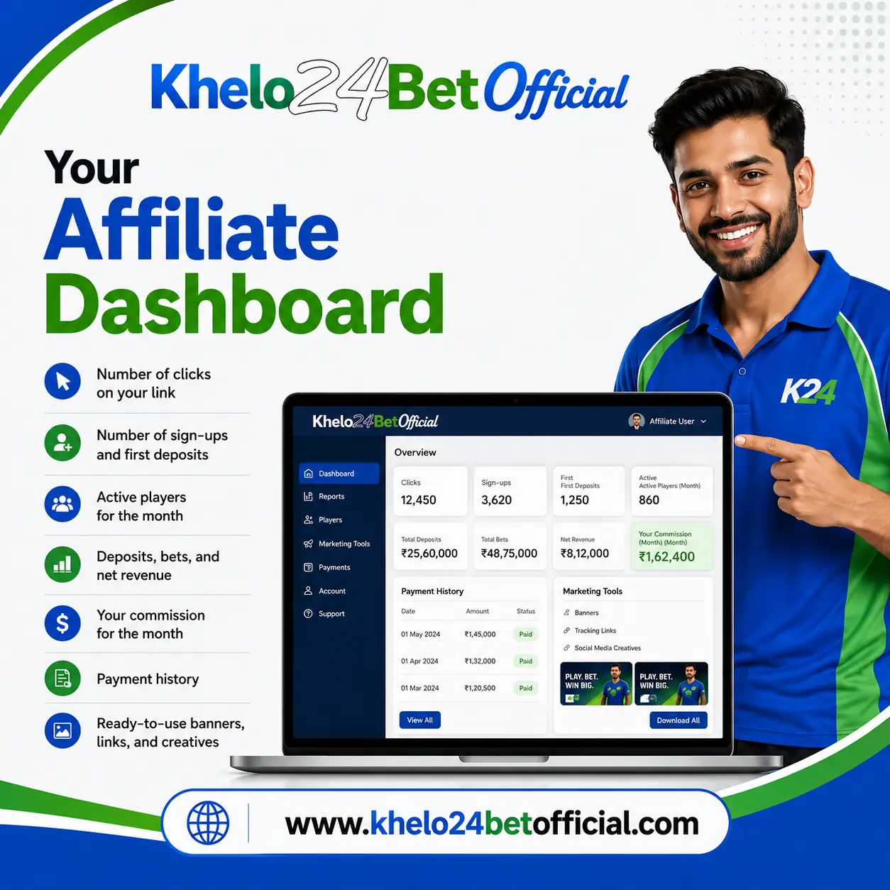 Your Khelo24bet affiliate dashboard